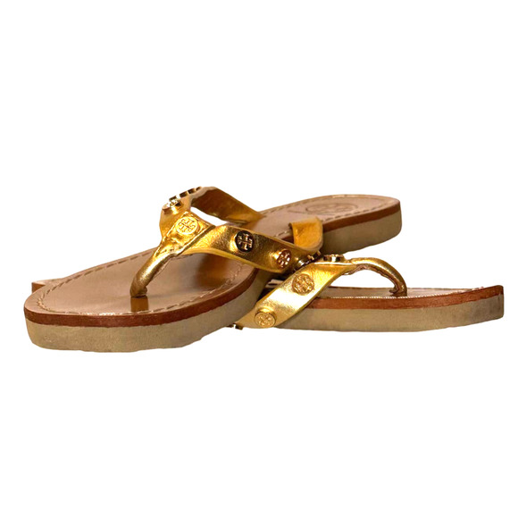 Tory Burch - Logo T Stud thong Sandals, Gold toned - Picture 3 of 6